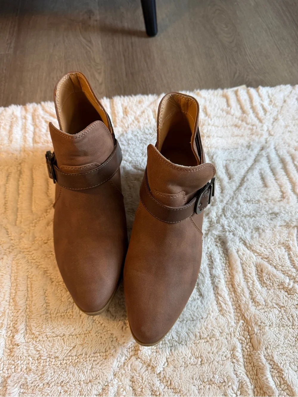 Women’s Brown Ankle Booties with Buckle Strap